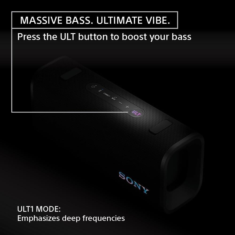 Sony New ULT Field 3 with Massive Bass| 24hr Playtime| Hands Free Calling(with Mic),IP67 (Waterproof,Dustproof,Rustproof),Shoulder Strap,Quick Charge,Wireless Bluetooth Speaker(SRS-ULT30)-Black