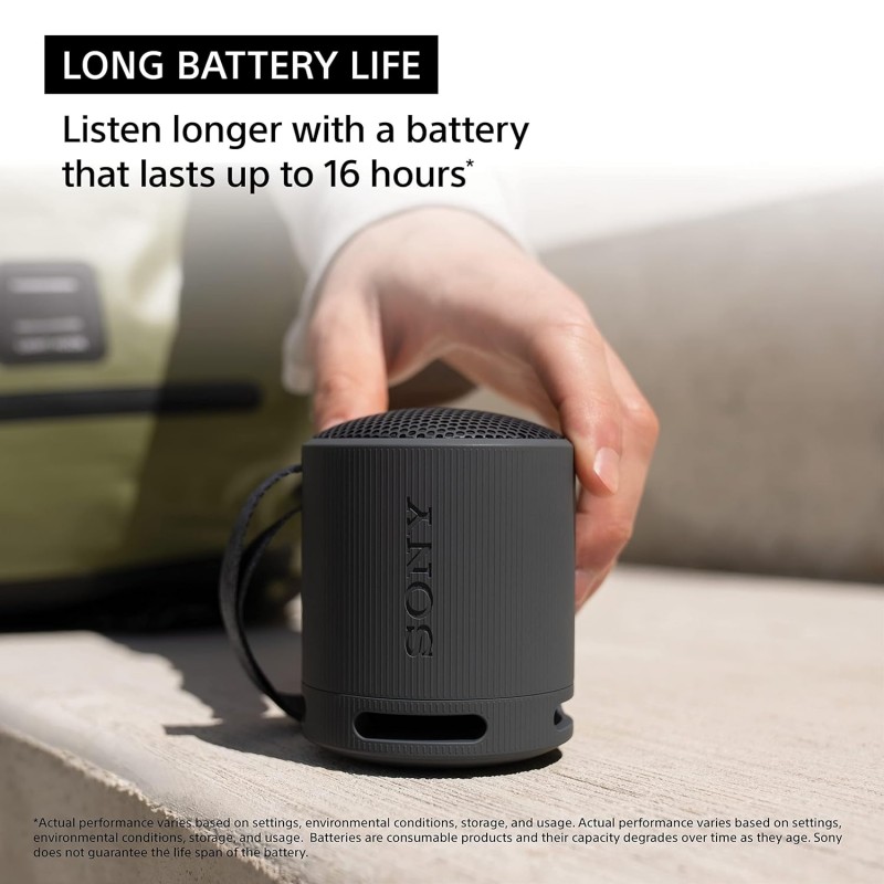 Sony SRS-XB100 Wireless Bluetooth Portable Lightweight Super-Compact Travel Speaker, Extra-Durable IP67 Waterproof & Dustproof, 16 Hrs Batt, Versatile Strap, Extra Bass & Hands-Free Calling-Blue