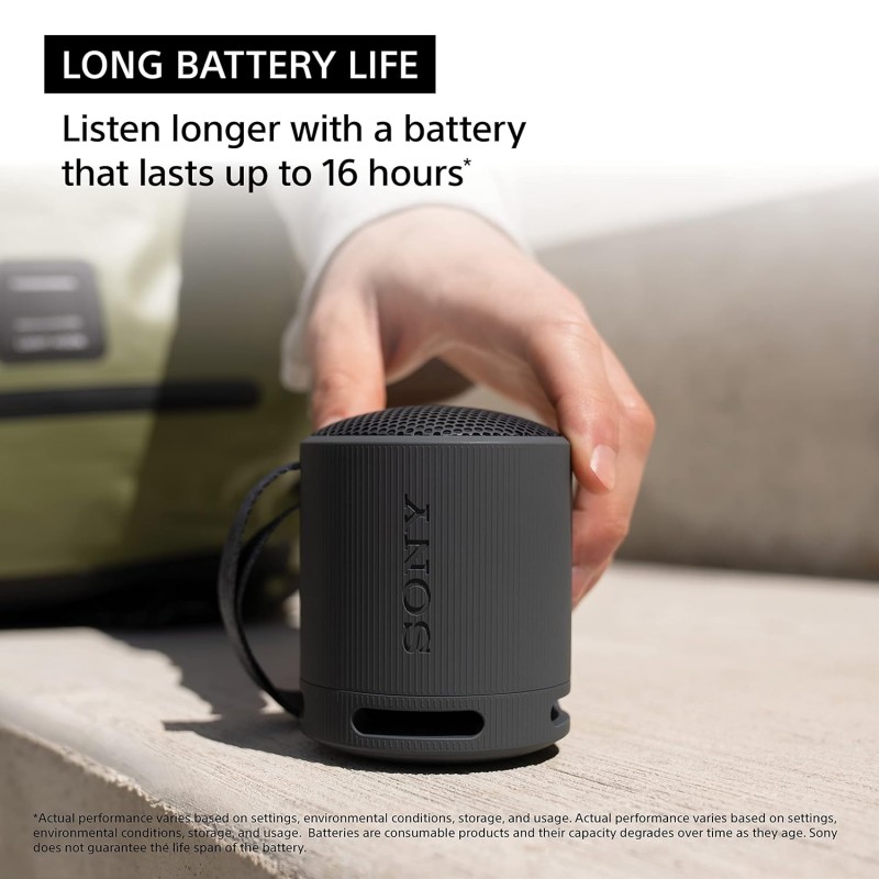 Sony SRS-XB100 Wireless Bluetooth Portable Lightweight Super-Compact Travel Speaker, Extra-Durable IP67 Waterproof & Dustproof, 16 Hrs Batt, Versatile Strap, Extra Bass & Hands-Free Calling-Blue