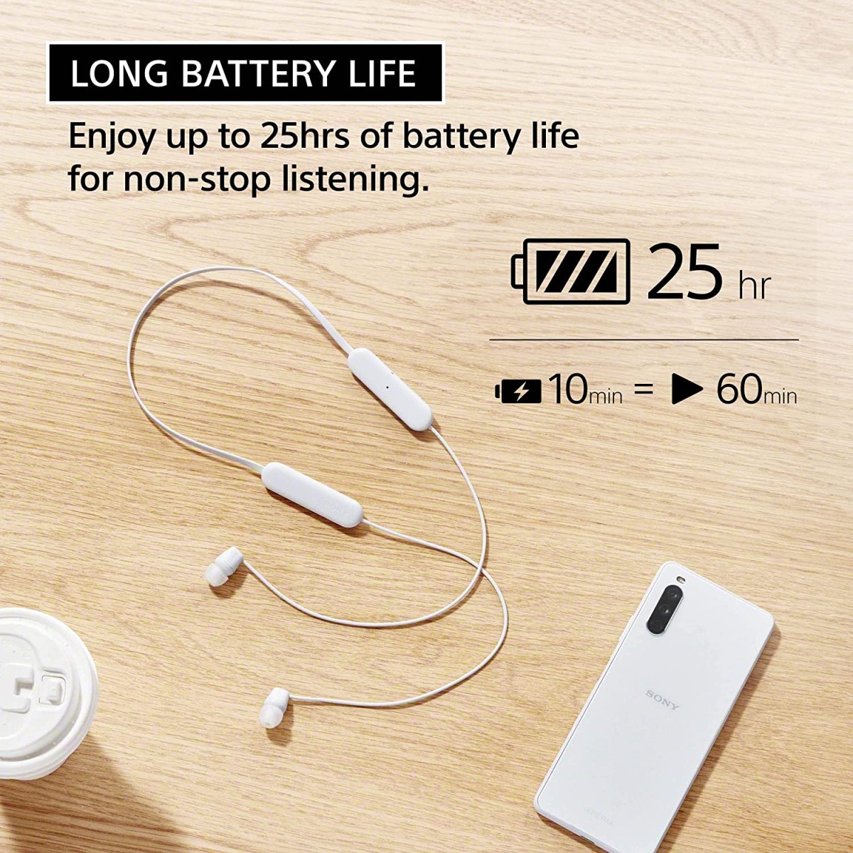 Sony WI-C100 Wireless Headphones 25 Hrs Battery, DSEE-Upscale, (Black)