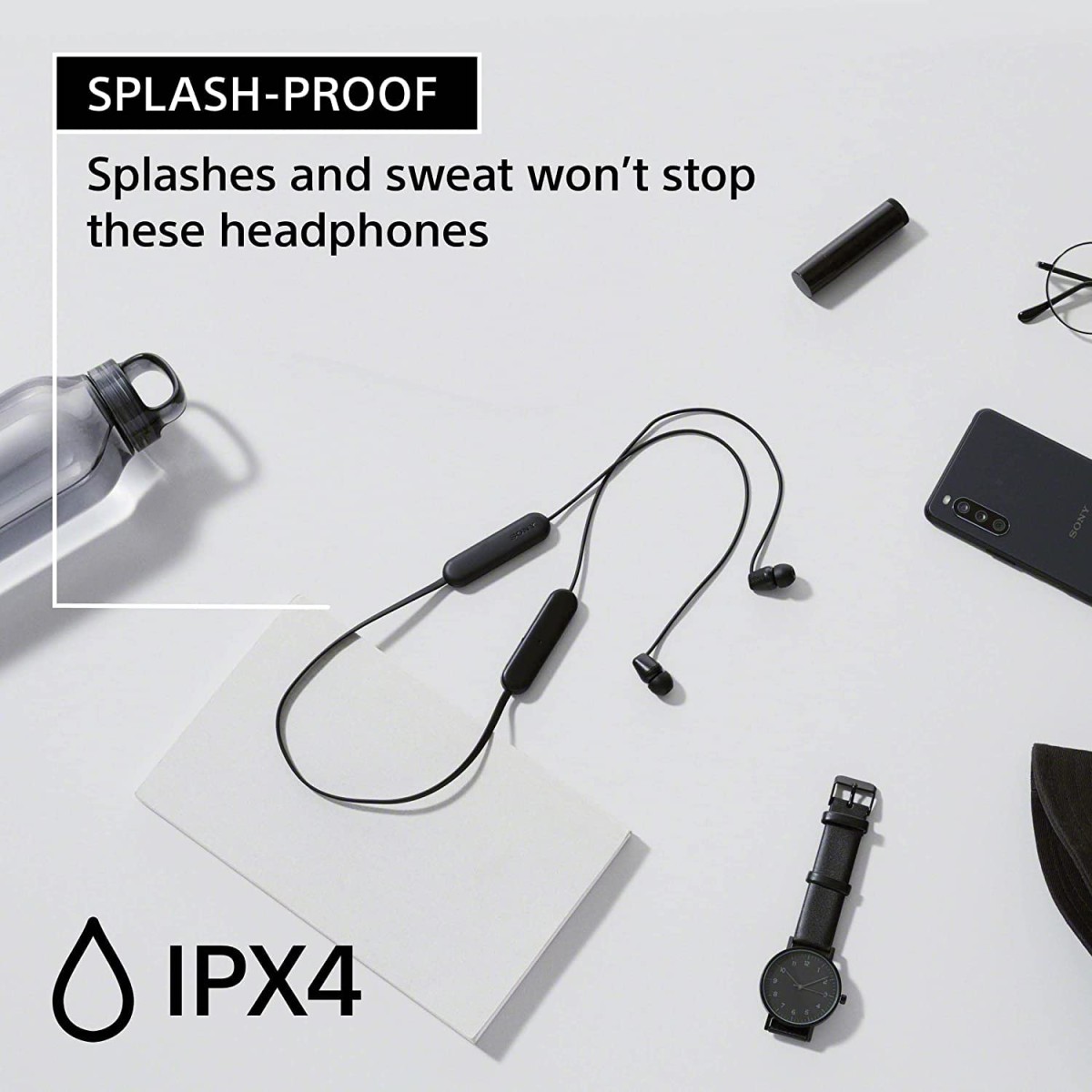 Sony WI-C100 Wireless Headphones 25 Hrs Battery, DSEE-Upscale, (Black)