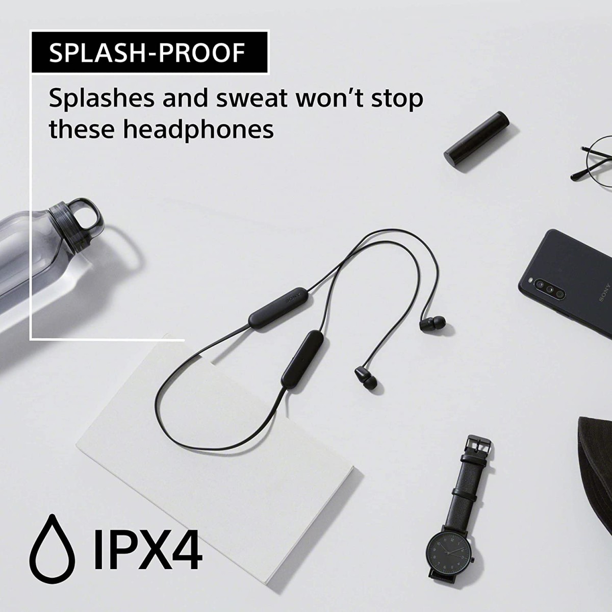 Sony WI-C100 Wireless Headphones 25 Hrs Battery, DSEE-Upscale, (Black)