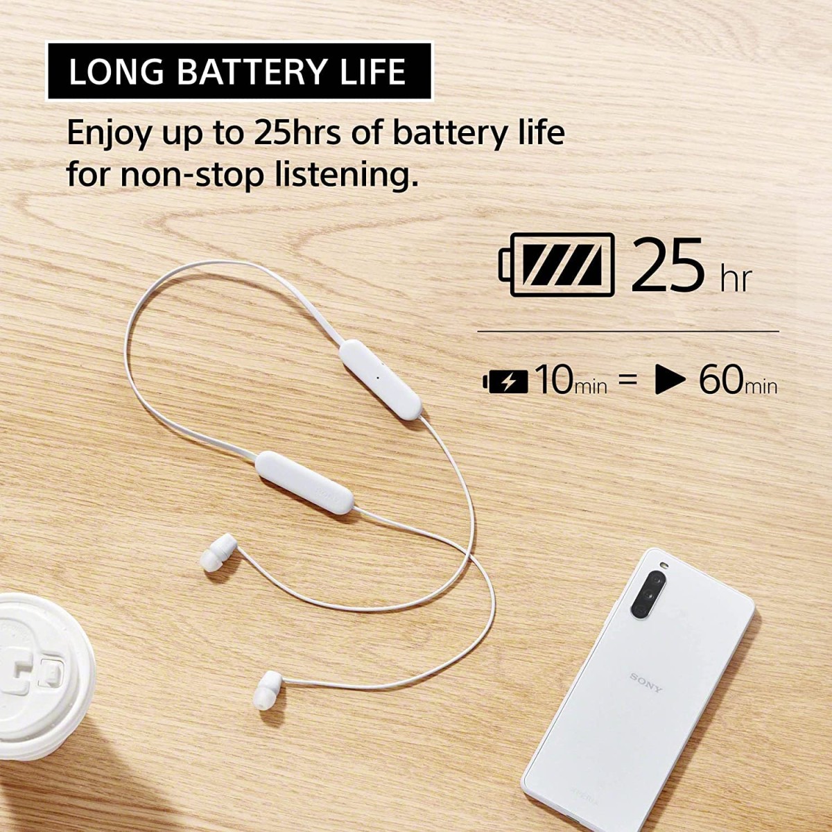 Sony WI-C100 Wireless Headphones 25 Hrs Battery, DSEE-Upscale, (Black)