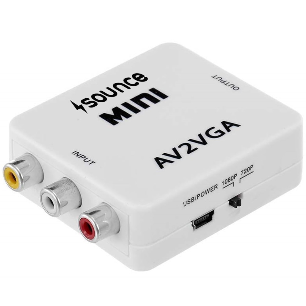 Sounce AV RCA to VGA Adapter Audio Video Converter,Composite AV to VGA 3.5mm TV Video Playing Adapter 1080p with USB Power Cable VCD DVD Projector TV Set Top Box