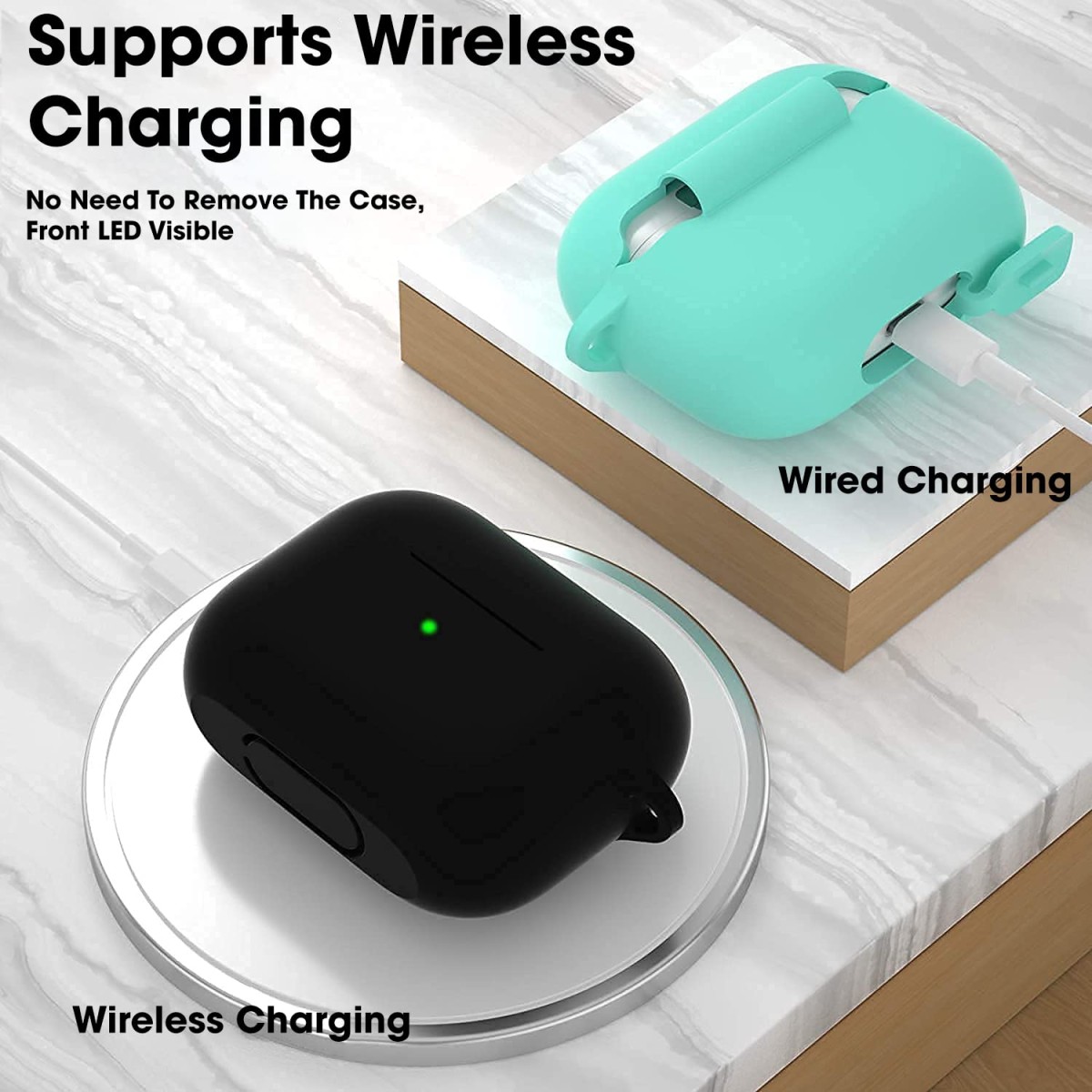 Sounce AirPods 3 Case Cover with Keychain Neck, Protective Silicone Case Skin Compatible with AirPods 3rd Generation [Black]