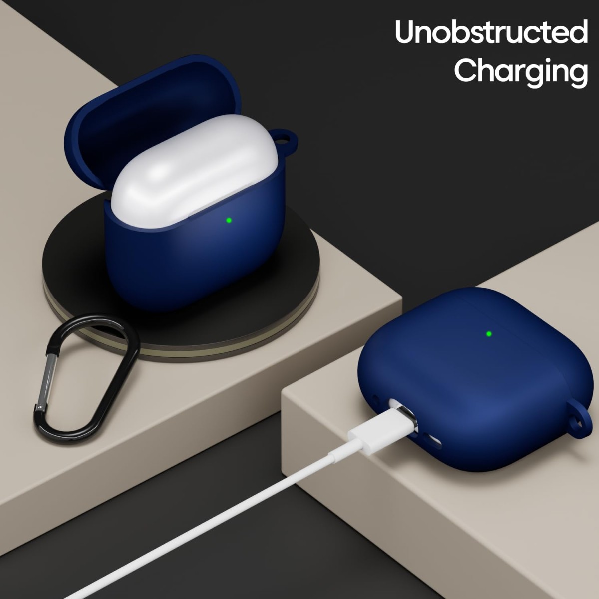 Sounce Airpods 4th Generation Case Cover 2024, Soft Silicone Skin Cover Shock-Absorbing Full Protective Case with Keychain for New Apple Airpods 4 Case [Front LED Visible] (Blue)