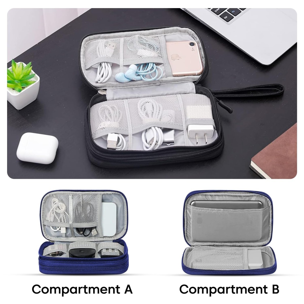 Sounce Portable Tech Organizer Pouch for USB Cables, Chargers, Earphones, Power Banks & Digital Accessories, Travel Carry Case with Mesh Pockets – Compact Size 7.67 x 4.3 Inches