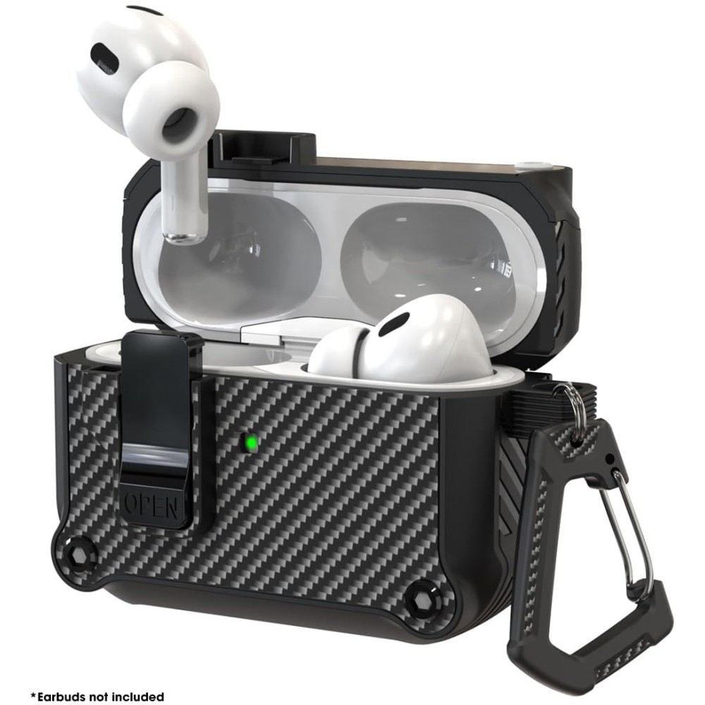 Sounce Tough Case Compatible with Airpods Pro 2 Case Cover with Carabiner, Rugged Protective Cover for Airpods Pro 2nd Generation Case Cover Shock Armor Series [Front LED Visible](Black)