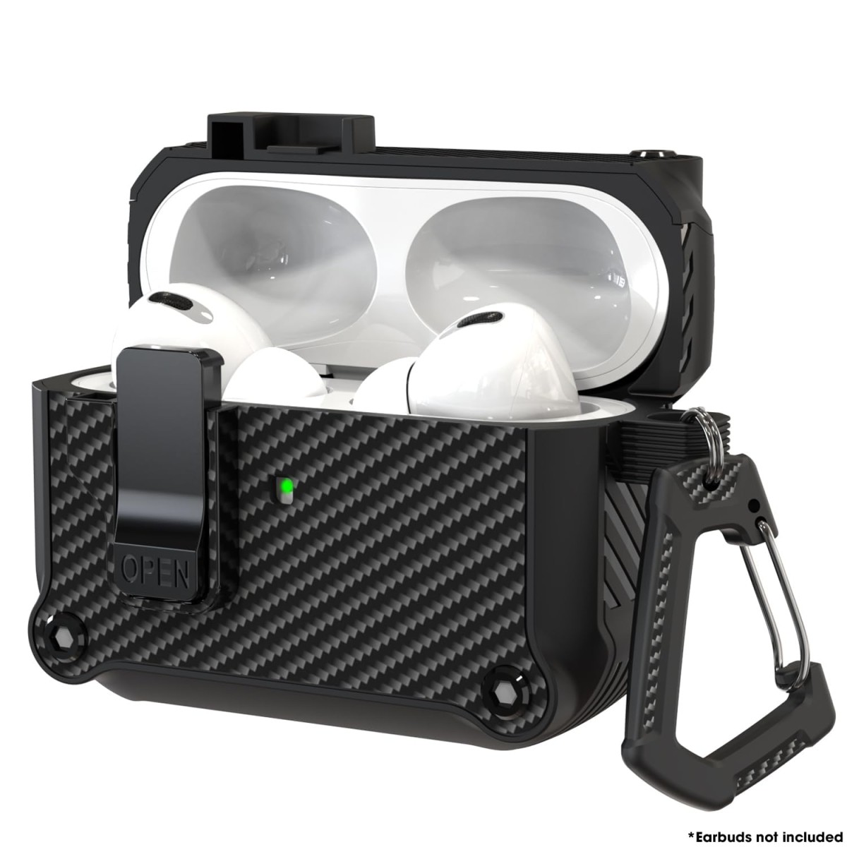 Sounce Tough Case Compatible with Airpods Pro 2 Case Cover with Carabiner, Rugged Protective Cover for Airpods Pro 2nd Generation Case Cover Shock Armor Series [Front LED Visible](Black)