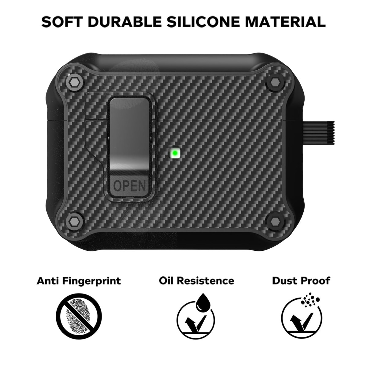Sounce Tough Case Compatible with Airpods Pro 2 Case Cover with Carabiner, Rugged Protective Cover for Airpods Pro 2nd Generation Case Cover Shock Armor Series [Front LED Visible](Black)