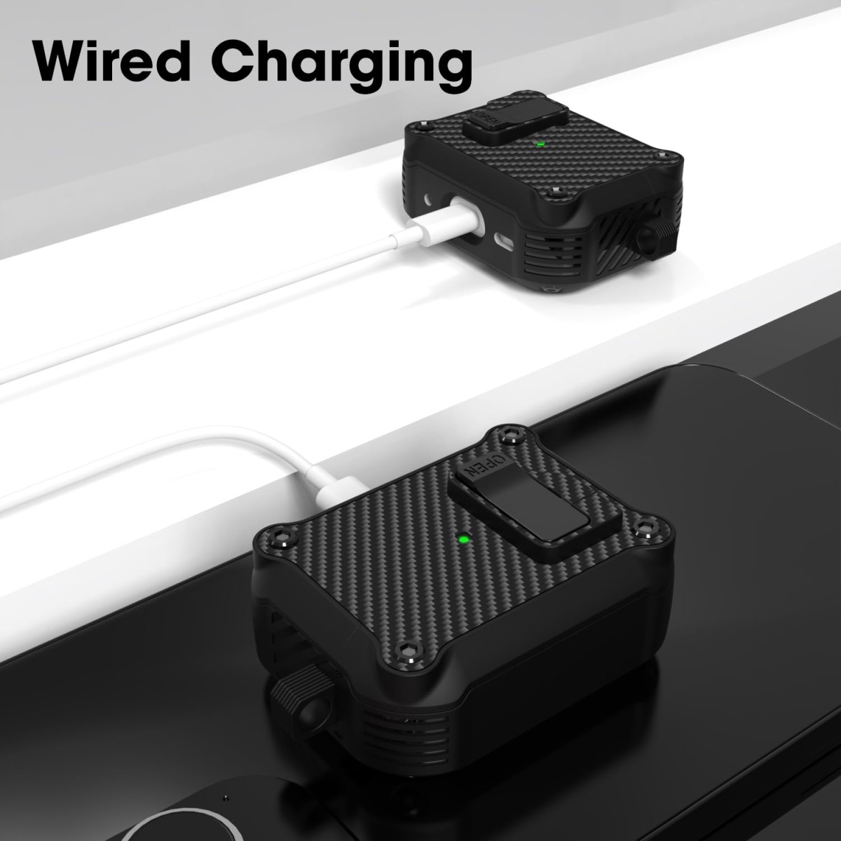 Sounce Tough Case Compatible with Airpods Pro 2 Case Cover with Carabiner, Rugged Protective Cover for Airpods Pro 2nd Generation Case Cover Shock Armor Series [Front LED Visible](Black)