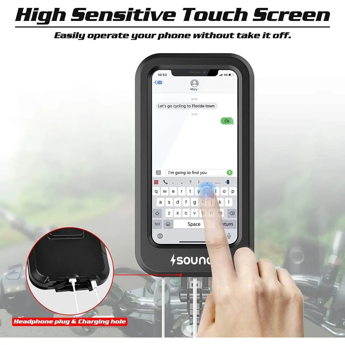 Sounce Waterproof Bike Mobile Phone Holder for Handlebar – 360° Rotation, Sensitive Touch Screen, IPX6 Waterproof Case for Smartphones 4.7–7.2, Compatible with iPhone, Samsung, and All Phones
