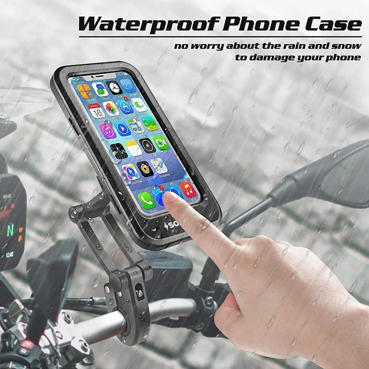 Sounce Waterproof Bike Mobile Phone Holder for Handlebar – 360° Rotation, Sensitive Touch Screen, IPX6 Waterproof Case for Smartphones 4.7–7.2, Compatible with iPhone, Samsung, and All Phones