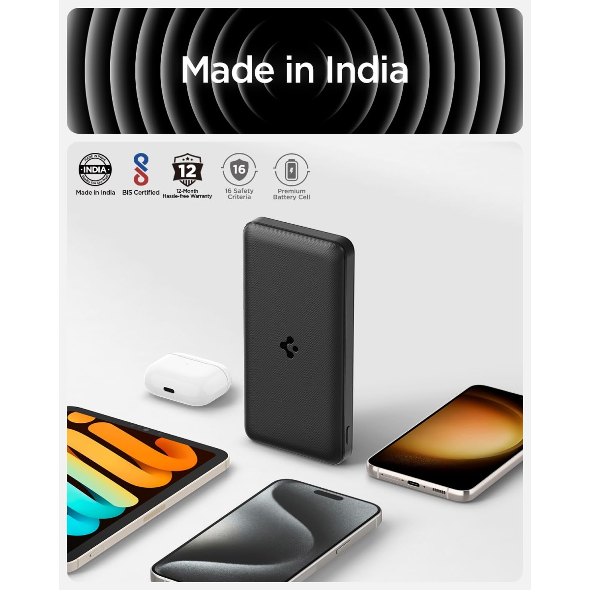 Spigen ArcPack 20000mAh Power Bank, PD3.0, PPS, Fast Charging, 30.0W Max Output, 2 Type-C Ports, 1 USB-A Port - (ABS+PC, Black)