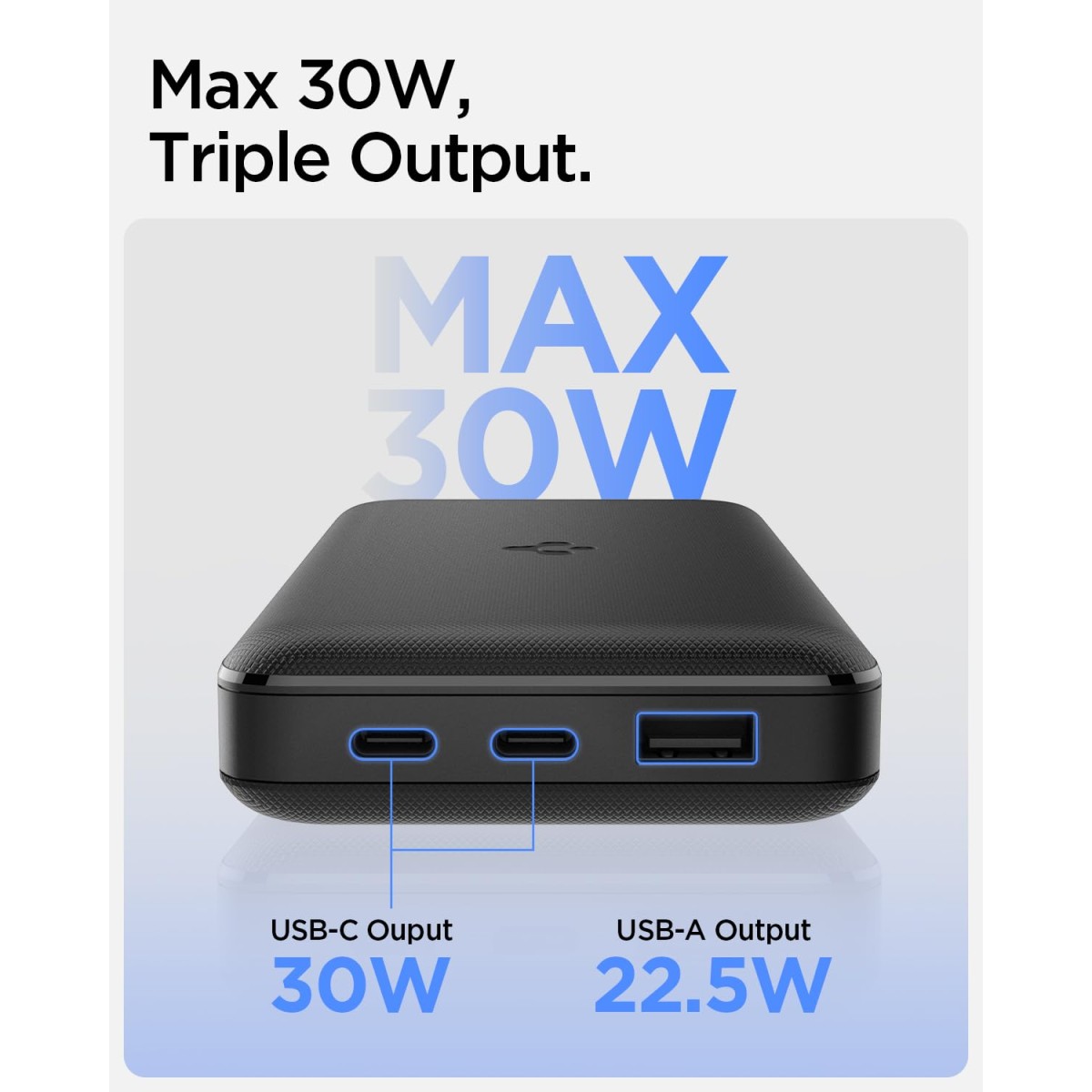 Spigen ArcPack 20000mAh Power Bank, PD3.0, PPS, Fast Charging, 30.0W Max Output, 2 Type-C Ports, 1 USB-A Port - (ABS+PC, Black)