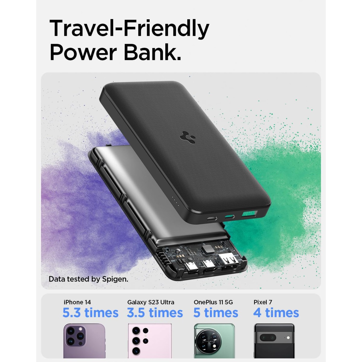 Spigen ArcPack 20000mAh Power Bank, PD3.0, PPS, Fast Charging, 30.0W Max Output, 2 Type-C Ports, 1 USB-A Port - (ABS+PC, Black)