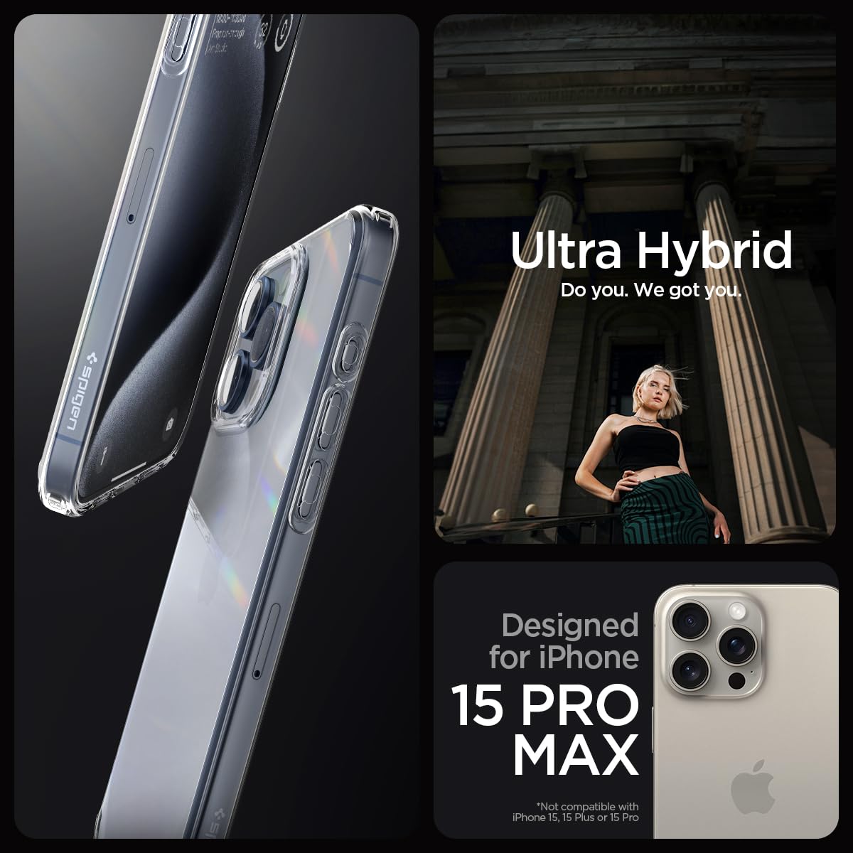 Spigen Ultra Hybrid Cover Compatible with iPhone 15 Pro Max (Crystal Clear)