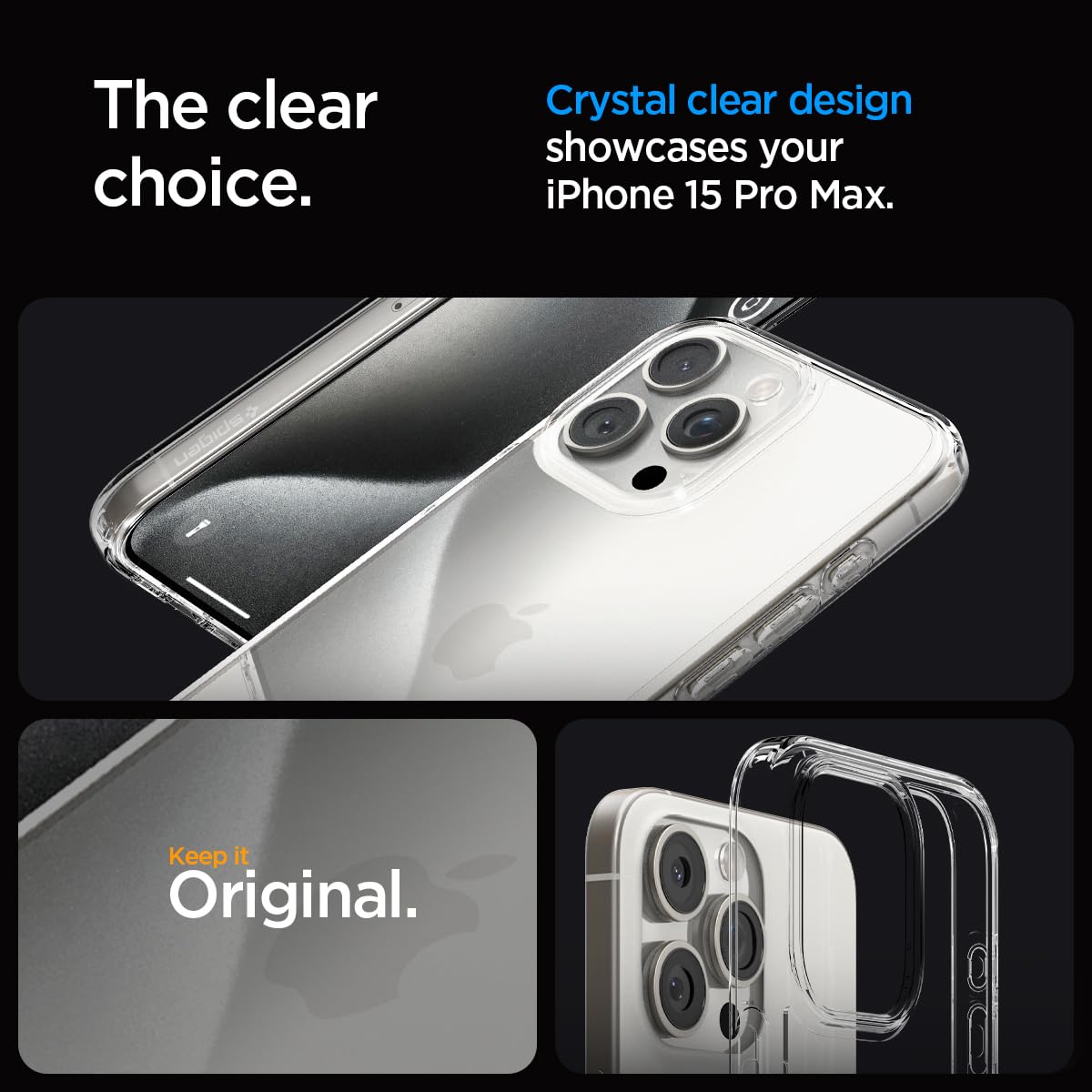 Spigen Ultra Hybrid Cover Compatible with iPhone 15 Pro Max (Crystal Clear)