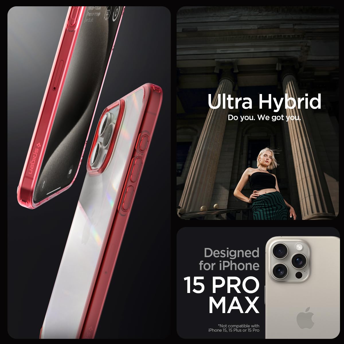 Spigen Ultra Hybrid Cover Compatible with iPhone 15 Pro Max (Crystal Clear)