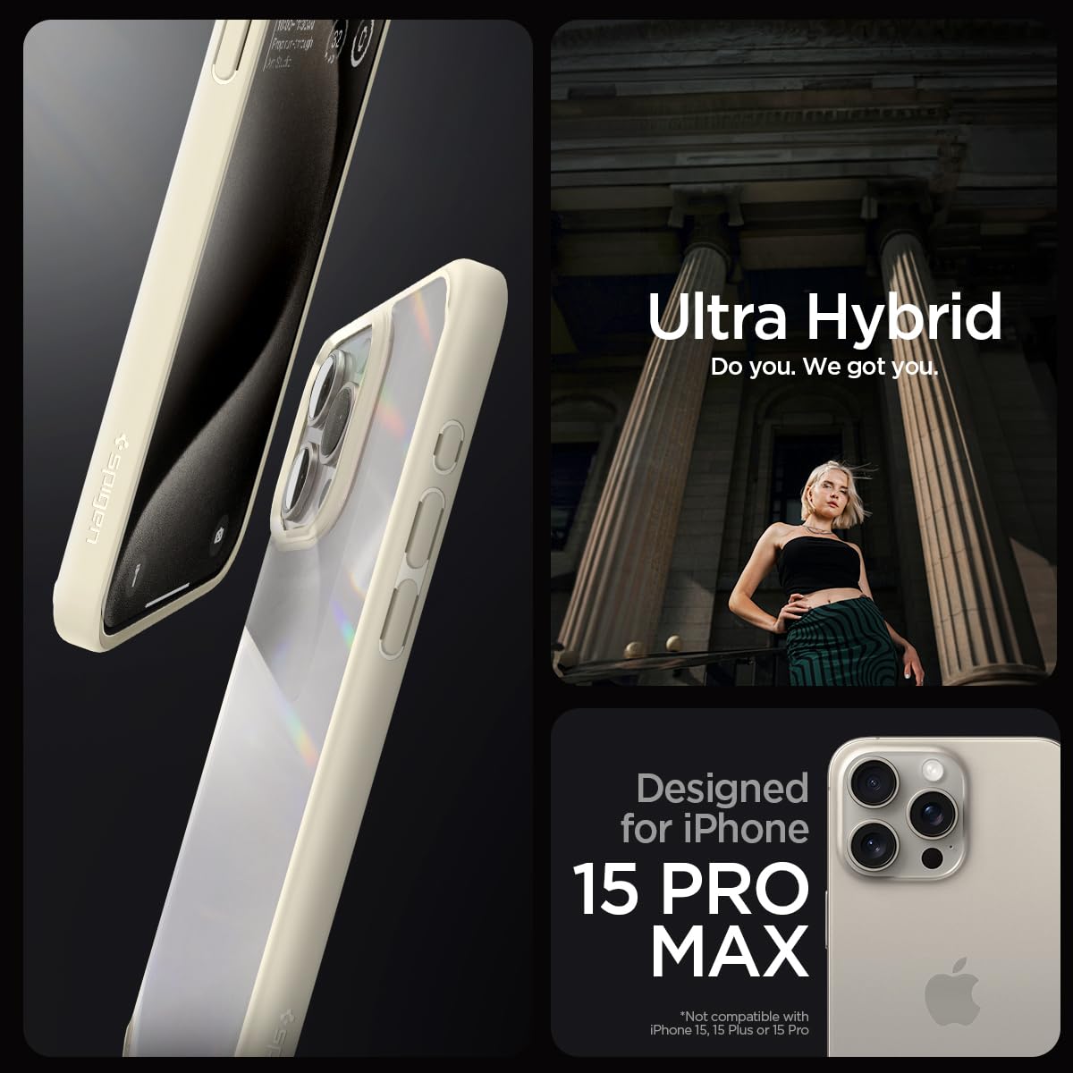 Spigen Ultra Hybrid Cover Compatible with iPhone 15 Pro Max (Crystal Clear)