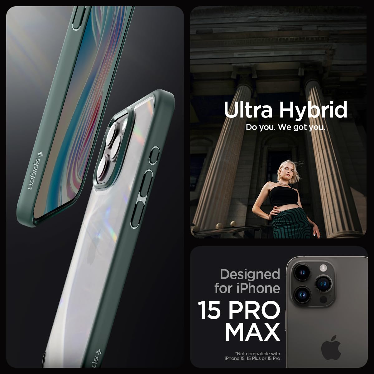 Spigen Ultra Hybrid Cover Compatible with iPhone 15 Pro Max (Crystal Clear)