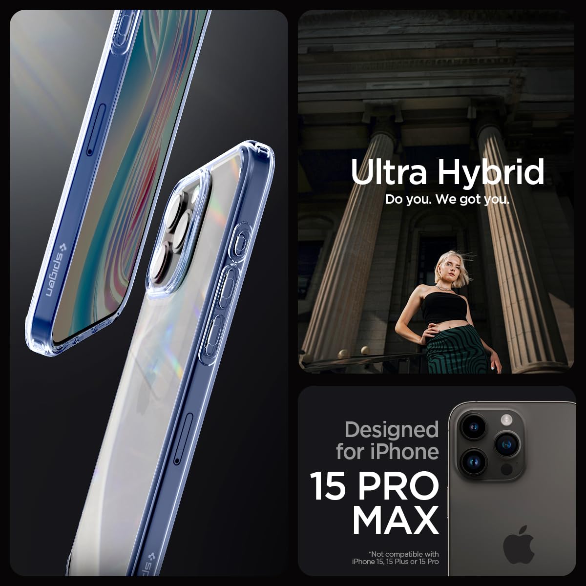 Spigen Ultra Hybrid Cover Compatible with iPhone 15 Pro Max (Crystal Clear)