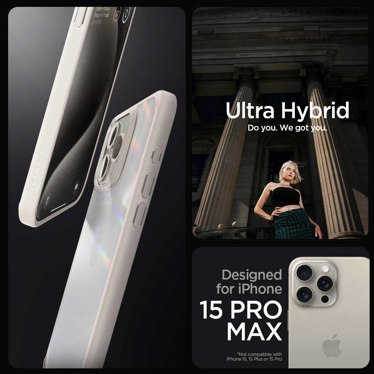 Spigen Ultra Hybrid Cover Compatible with iPhone 15 Pro Max (Crystal Clear)