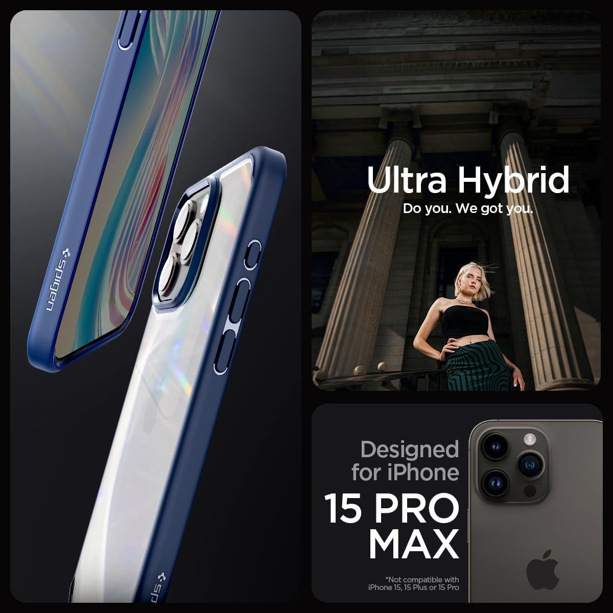 Spigen Ultra Hybrid Cover Compatible with iPhone 15 Pro Max (Crystal Clear)