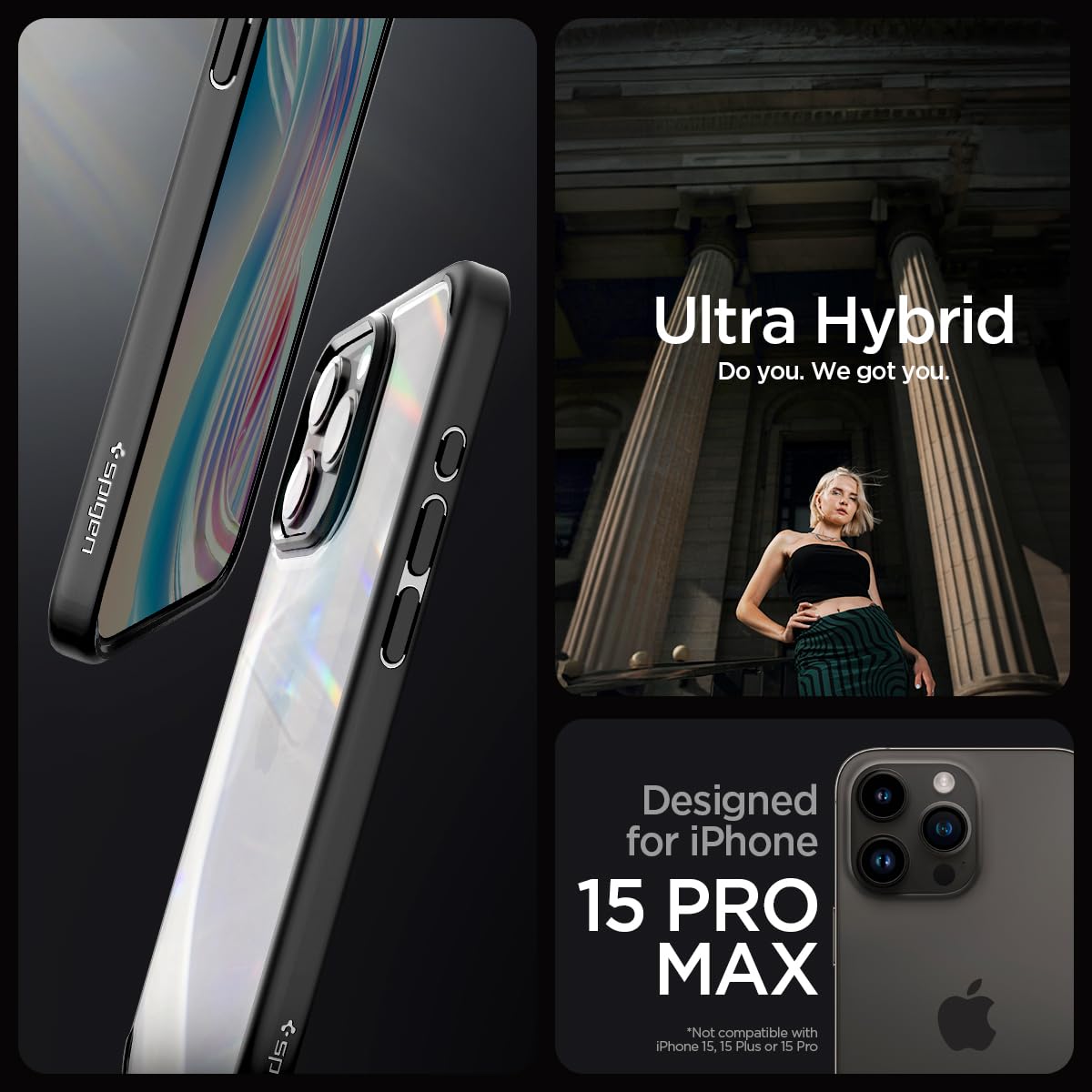 Spigen Ultra Hybrid Cover Compatible with iPhone 15 Pro Max (Crystal Clear)