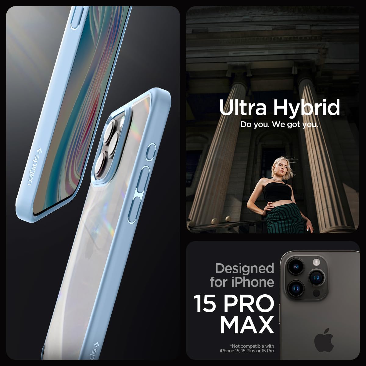 Spigen Ultra Hybrid Cover Compatible with iPhone 15 Pro Max (Crystal Clear)