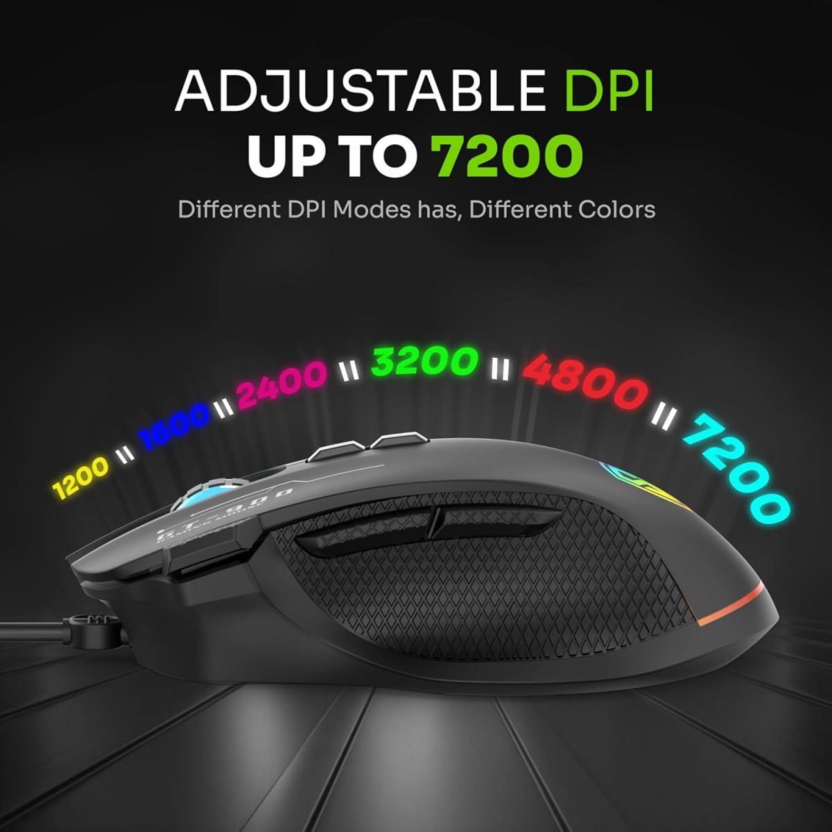 SpinBot Clutch GT900 with 7200 DPI Gaming Sensor and 8 Programmable Buttons RGB Wired Optical Gaming Mouse (USB 2.0, Black)