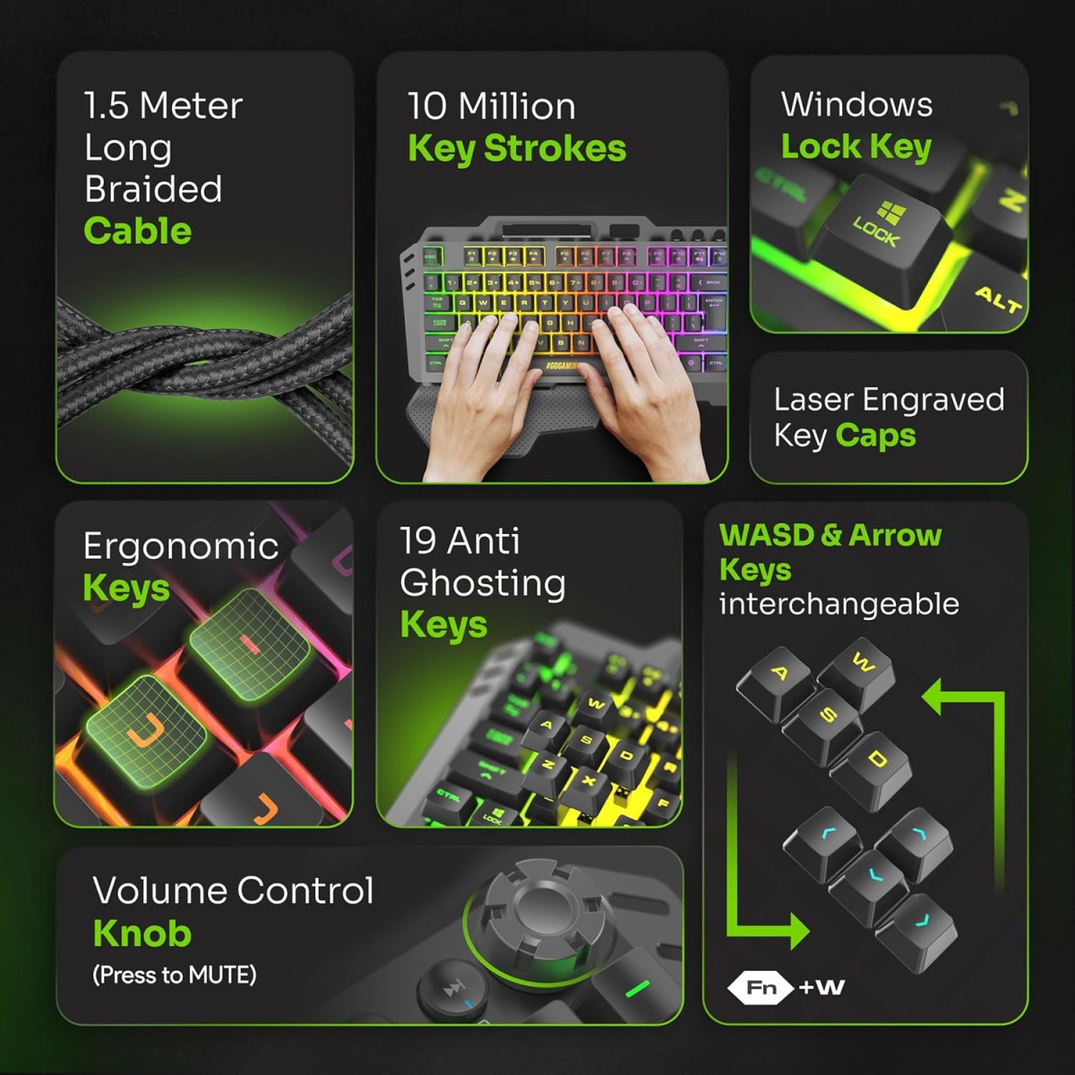 SpinBot Rage K20 Gaming Keyboard & Clutch GT900 Mouse Combo | RGB Backlit Keyboard |7200 DPI Wired USB Mouse for PC, Laptop, PS4 (Black)