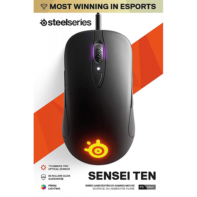 SteelSeries Sensei Ten Gaming Mouse - 18, 000 CPI TrueMove Pro Optical Sensor Ambidextrous Design 