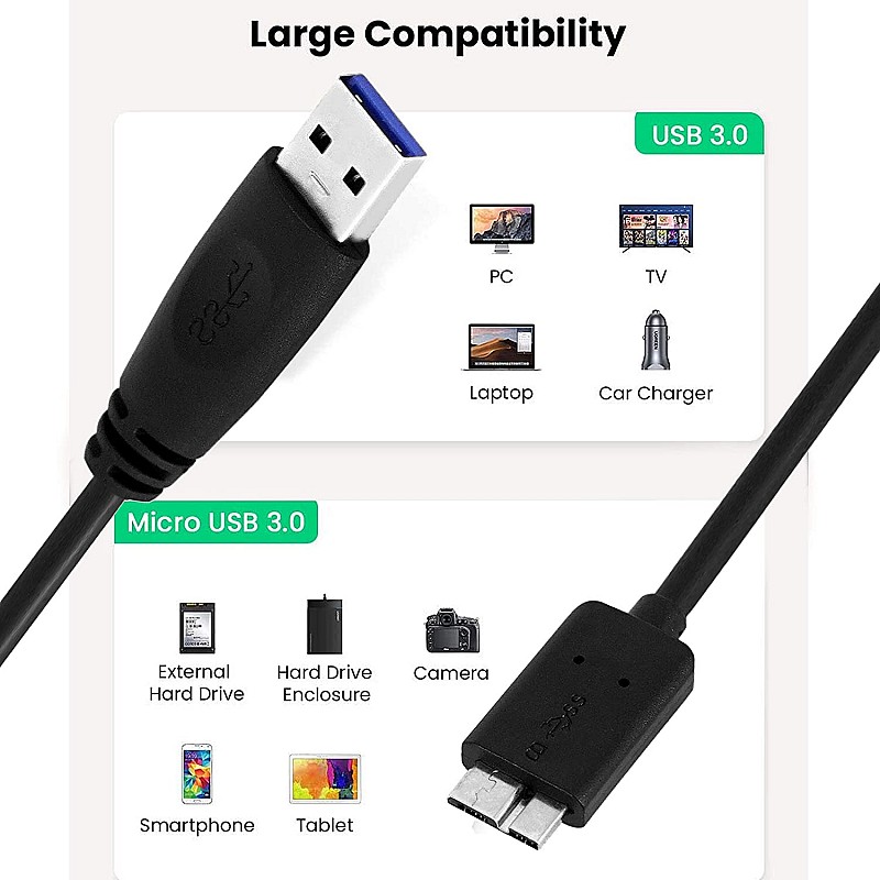 Airtree USB 3.0 A to Micro B SuperSpeed Cable For External Hard Drives - (20cm)