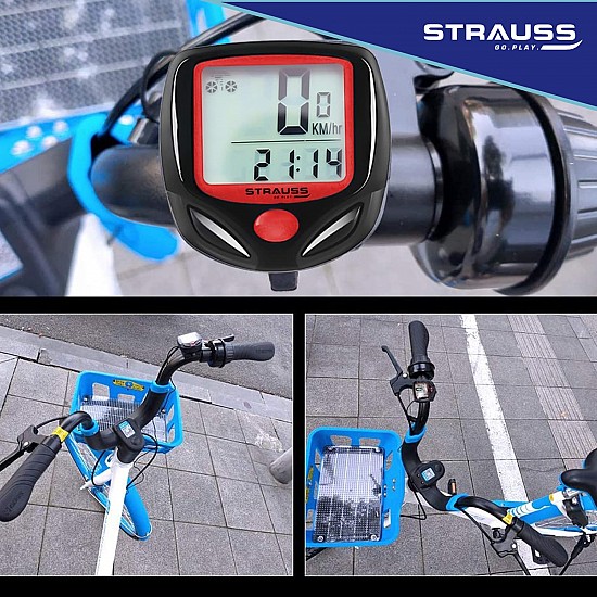 Strauss Bicycle Computer Odometer Speedometer | Waterproof LCD Display, Lightweight Multi-Function Cycling Accessory | Auto Sleep & Wake Up Mode, Speed Monitor | Easy Install & Read, (Red/Black)