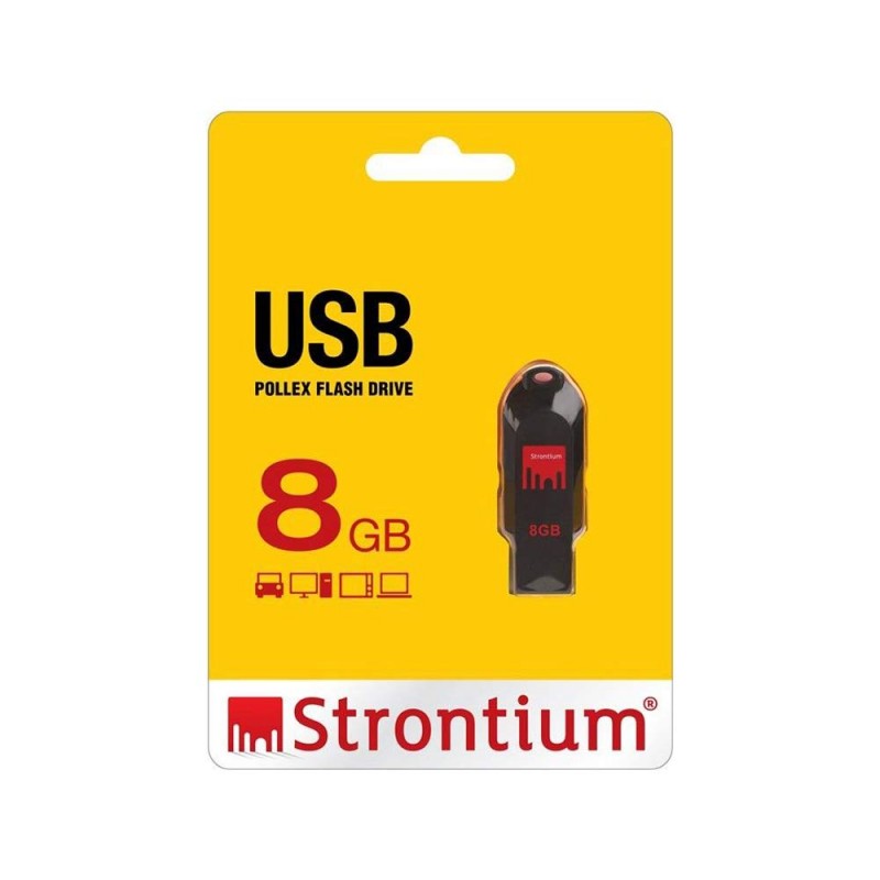 Strontium 8GB Pollex USB 2.0 Pen Drive- Black/Red