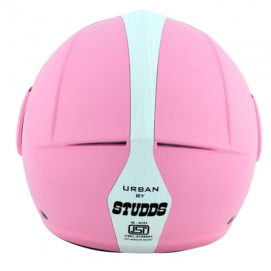 Studds Urban Pink With White Strip Open Face Helmet (M)