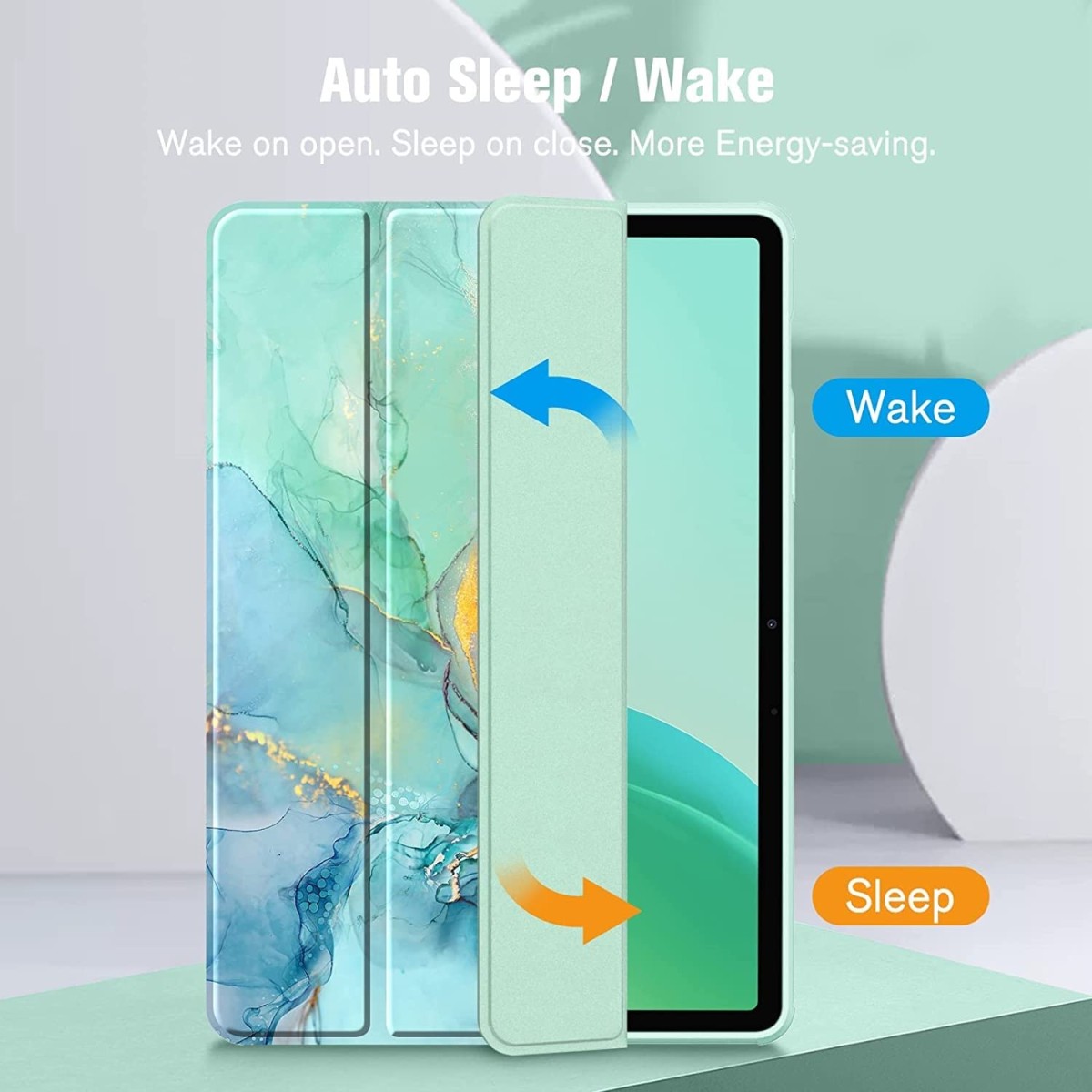 SwooK Hybrid Case for Samsung Galaxy Tab S8 / S7 11 inch SM X700 X706 T870 T875 T878 with S Pen Holder Shockproof Clear Back Shell Auto Wake/Sleep Flip Cover Case (Emeraled Marble)