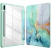 SwooK Hybrid Case for Samsung Galaxy Tab S8 / S7 11 inch SM X700 X706 T870 T875 T878 with S Pen Holder Shockproof Clear Back Shell Auto Wake/Sleep Flip Cover Case (Emeraled Marble)