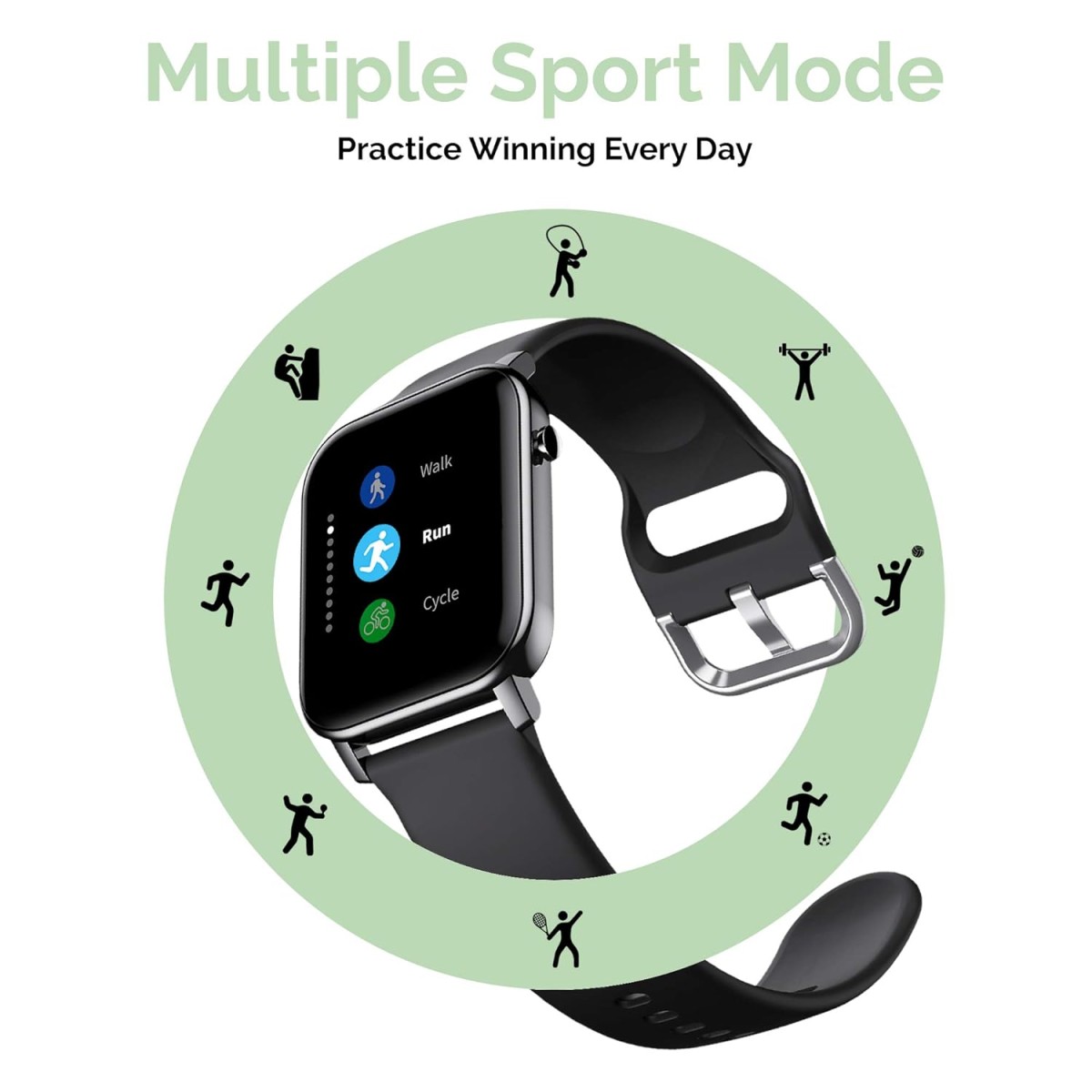 TAGG Verve Smartwatch with Real Time Heart Rate Tracking, SPO2 (Blood Oxygen Monitoring), Sleep Tracking with 10 Days Battery Life, Active Black