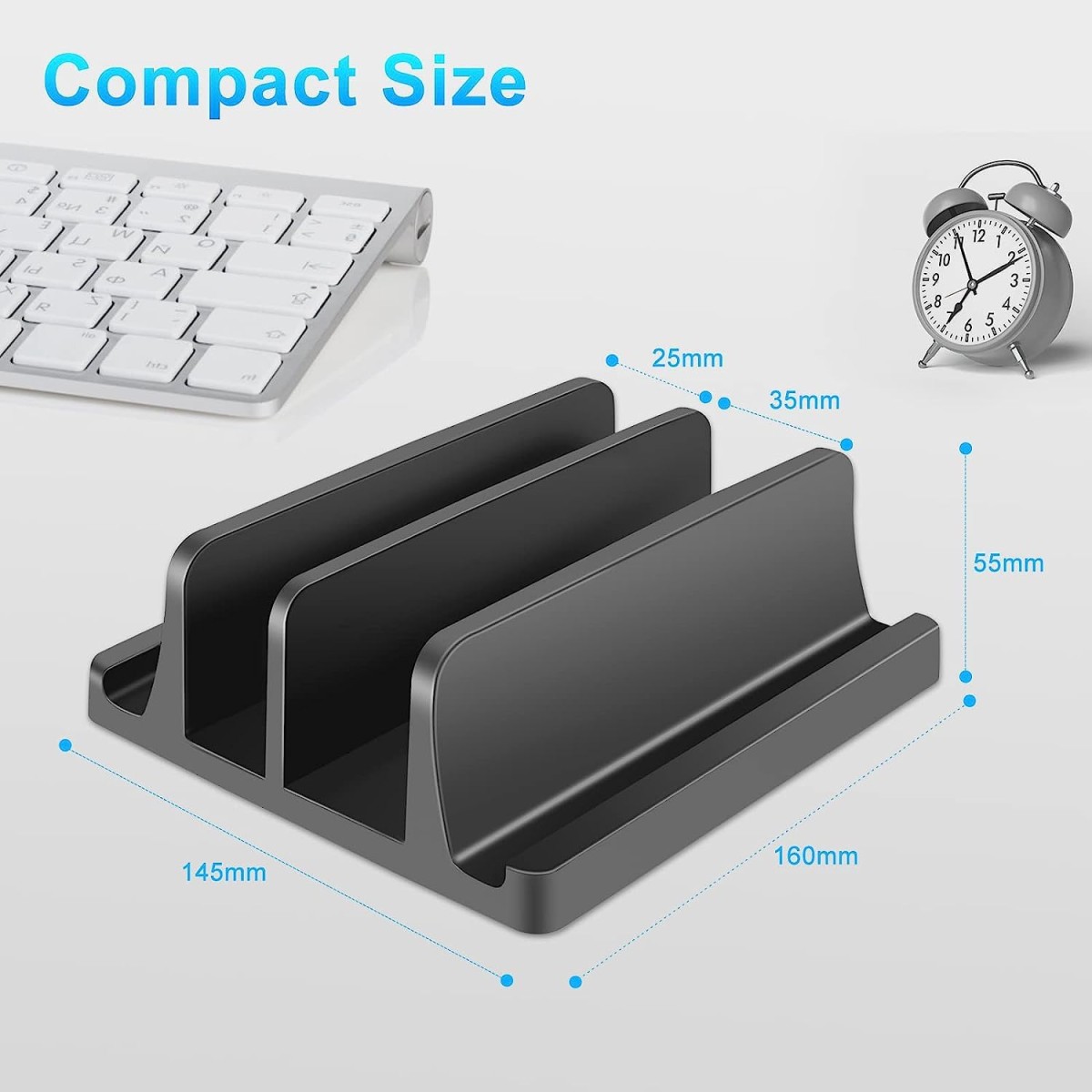 TARKAN Vertical Laptop Holder | 2-Slot Desk Space Saving Organizer Stand Fits All Laptop Sizes (ABS, Black)