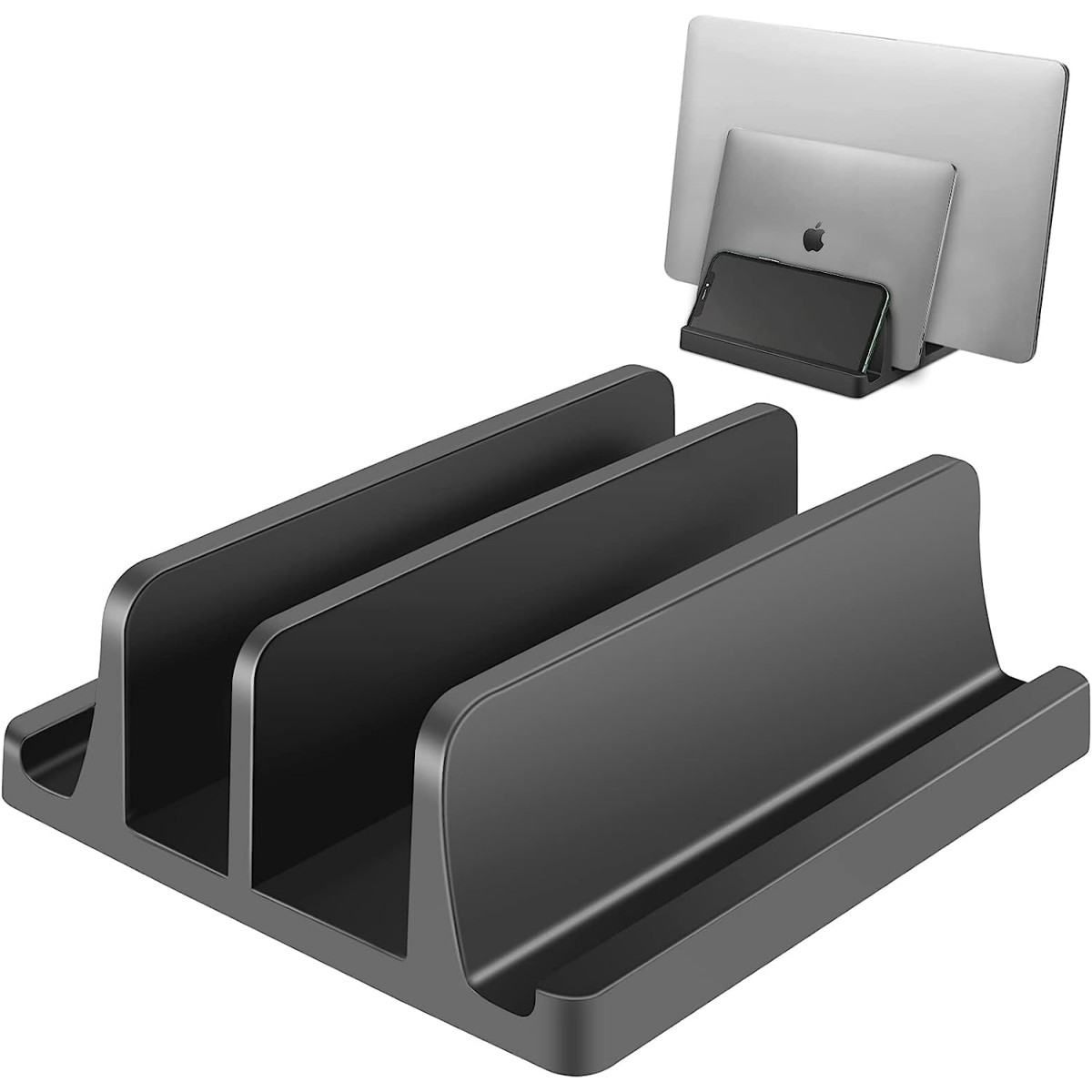 TARKAN Vertical Laptop Holder | 2-Slot Desk Space Saving Organizer Stand Fits All Laptop Sizes (ABS, Black)