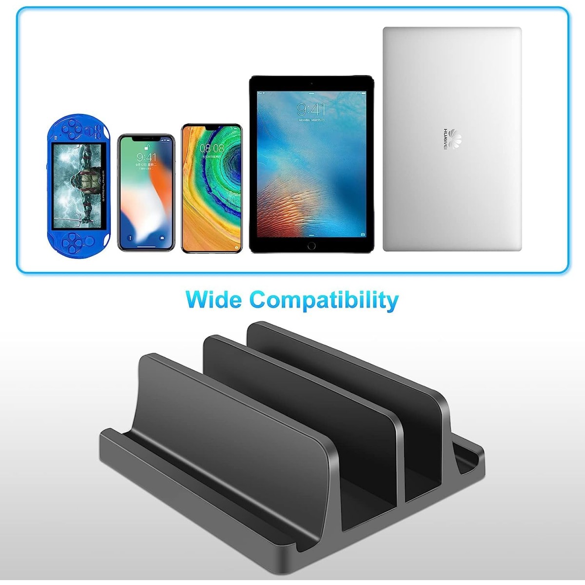 TARKAN Vertical Laptop Holder | 2-Slot Desk Space Saving Organizer Stand Fits All Laptop Sizes (ABS, Black)