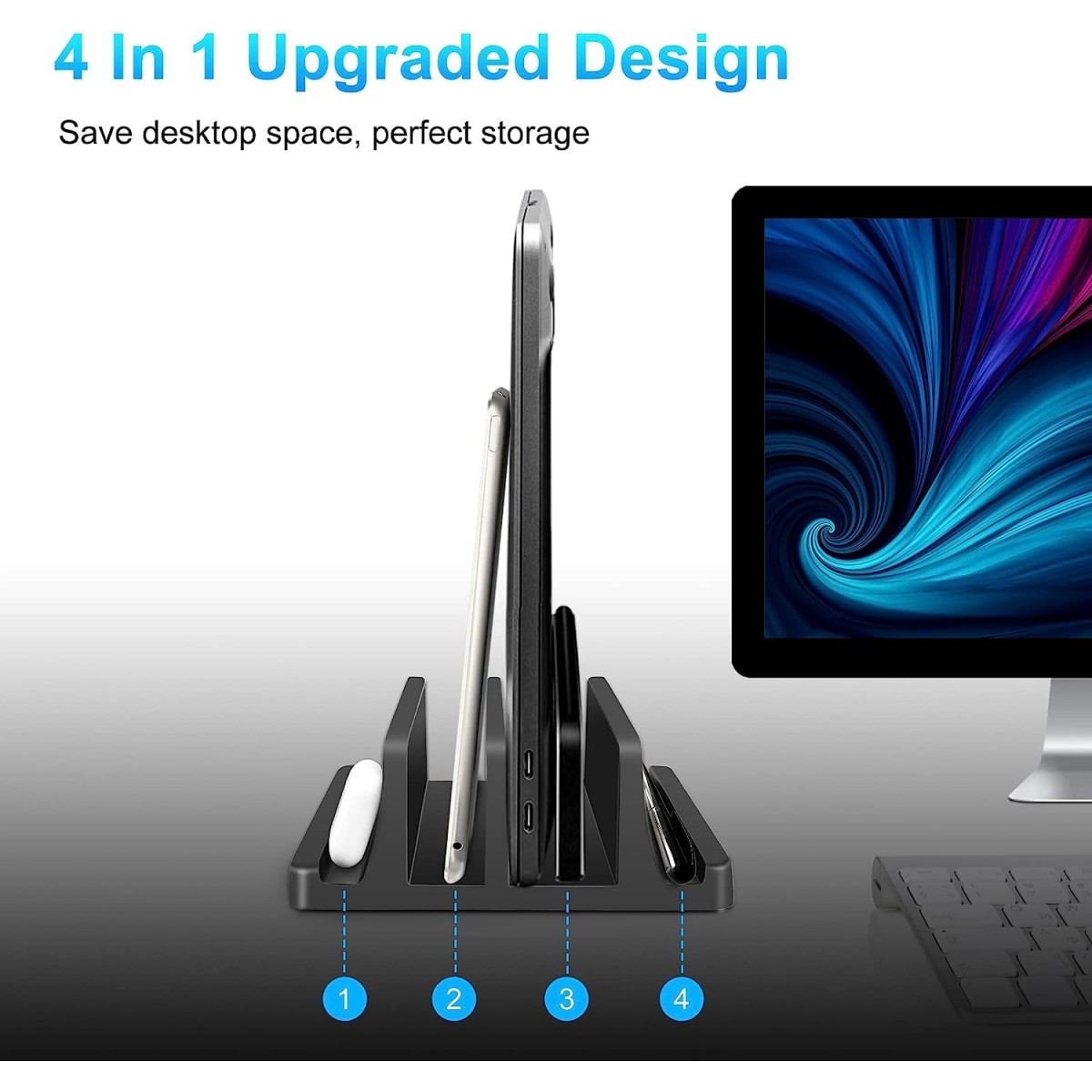 TARKAN Vertical Laptop Holder | 2-Slot Desk Space Saving Organizer Stand Fits All Laptop Sizes (ABS, Black)