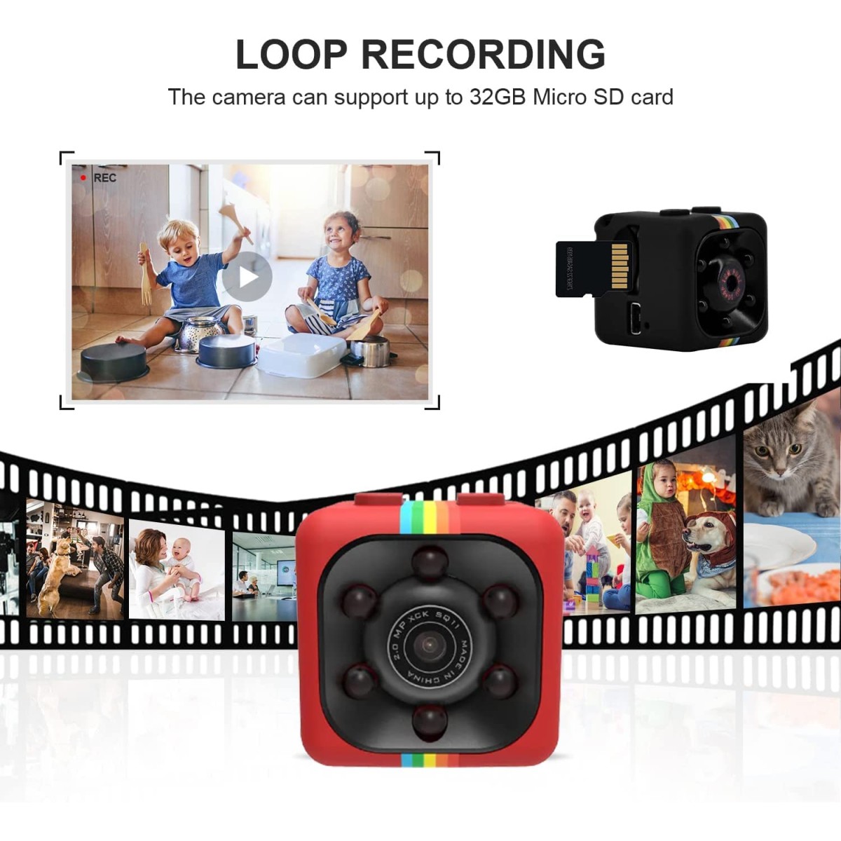 TECHNOVIEW 1080P Mini Spy Camera with Low Light Vision, Portable Security, Hidden-Camera with Audio and Video Recorder for Home Office Wind Desktop Indoor Security Stand Camera (Non Wifi Camera - Red)