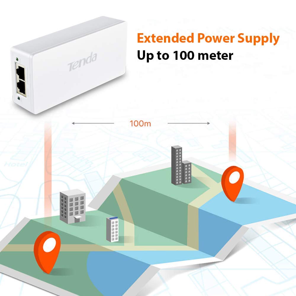 TENDA-PoE30G-AT Gigabit PoE Injector 30W Output Power | Compliant with IEEE 802.3af/at Standard |Power Distance Extension of up to 100 Meters |Plug and Play |