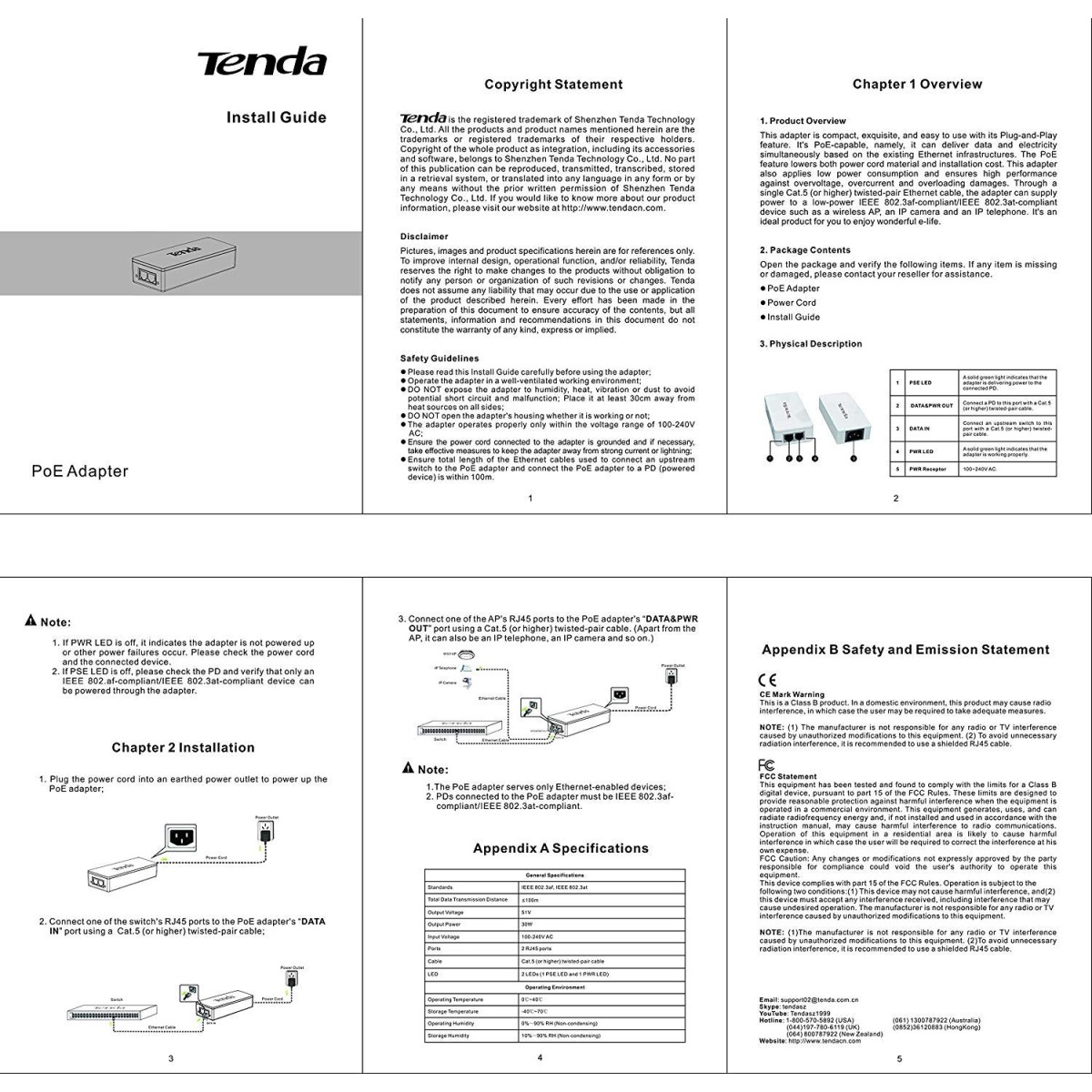 TENDA-PoE30G-AT Gigabit PoE Injector 30W Output Power | Compliant with IEEE 802.3af/at Standard |Power Distance Extension of up to 100 Meters |Plug and Play |