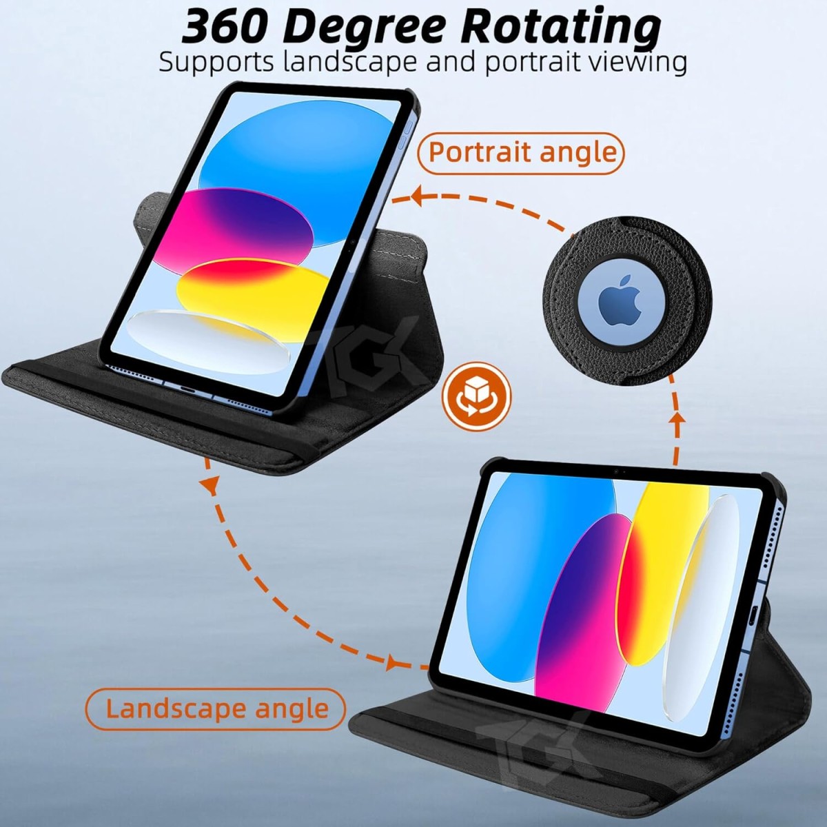 TGK Rotating Cover for Apple iPad 10th Gen 10.9 inch 2022 (A2757 / A2777 / A2696), iPad (A16) 11th Generation 2025 Black 360 Degree Leather Stand Case