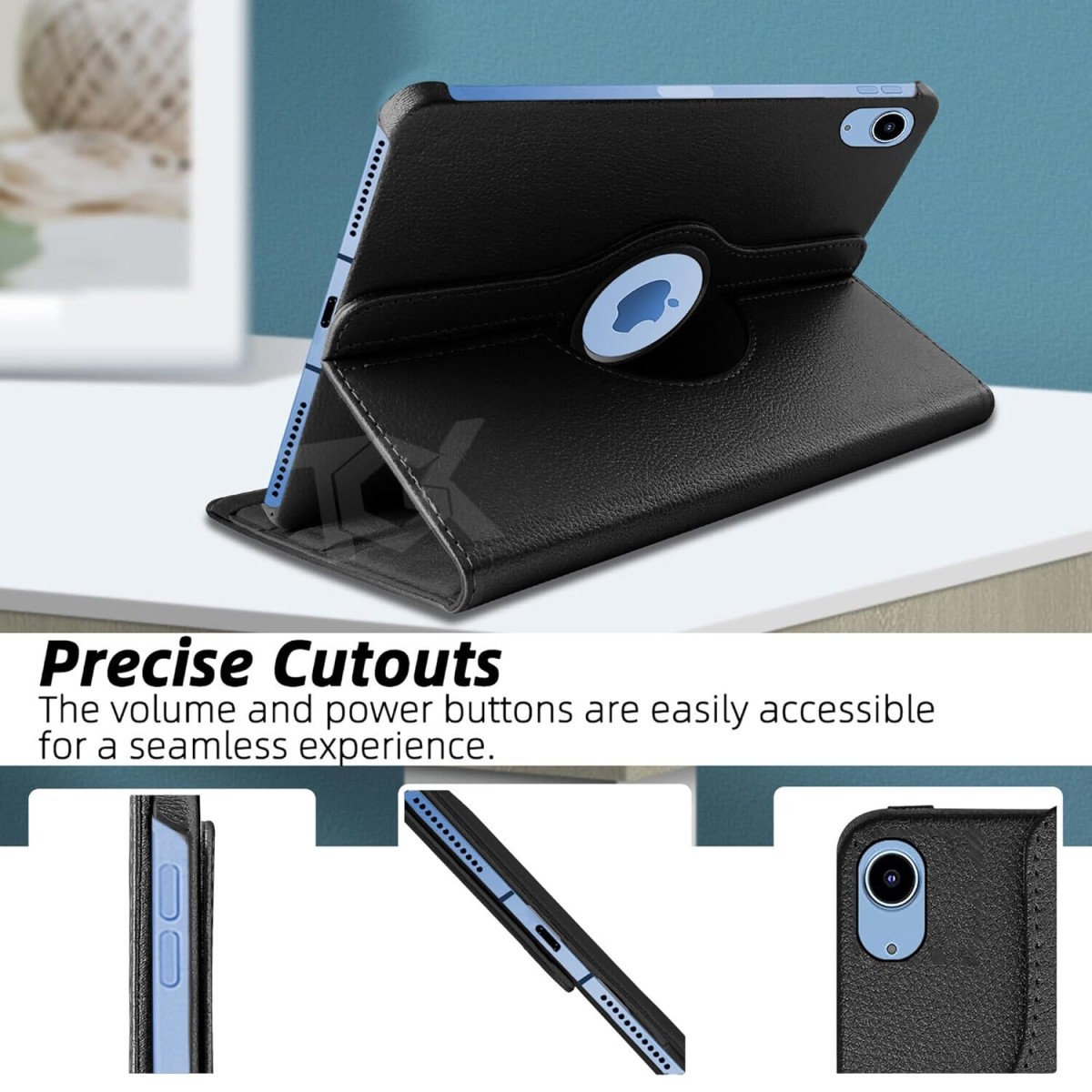 TGK Rotating Cover for Apple iPad 10th Gen 10.9 inch 2022 (A2757 / A2777 / A2696), iPad (A16) 11th Generation 2025 Black 360 Degree Leather Stand Case