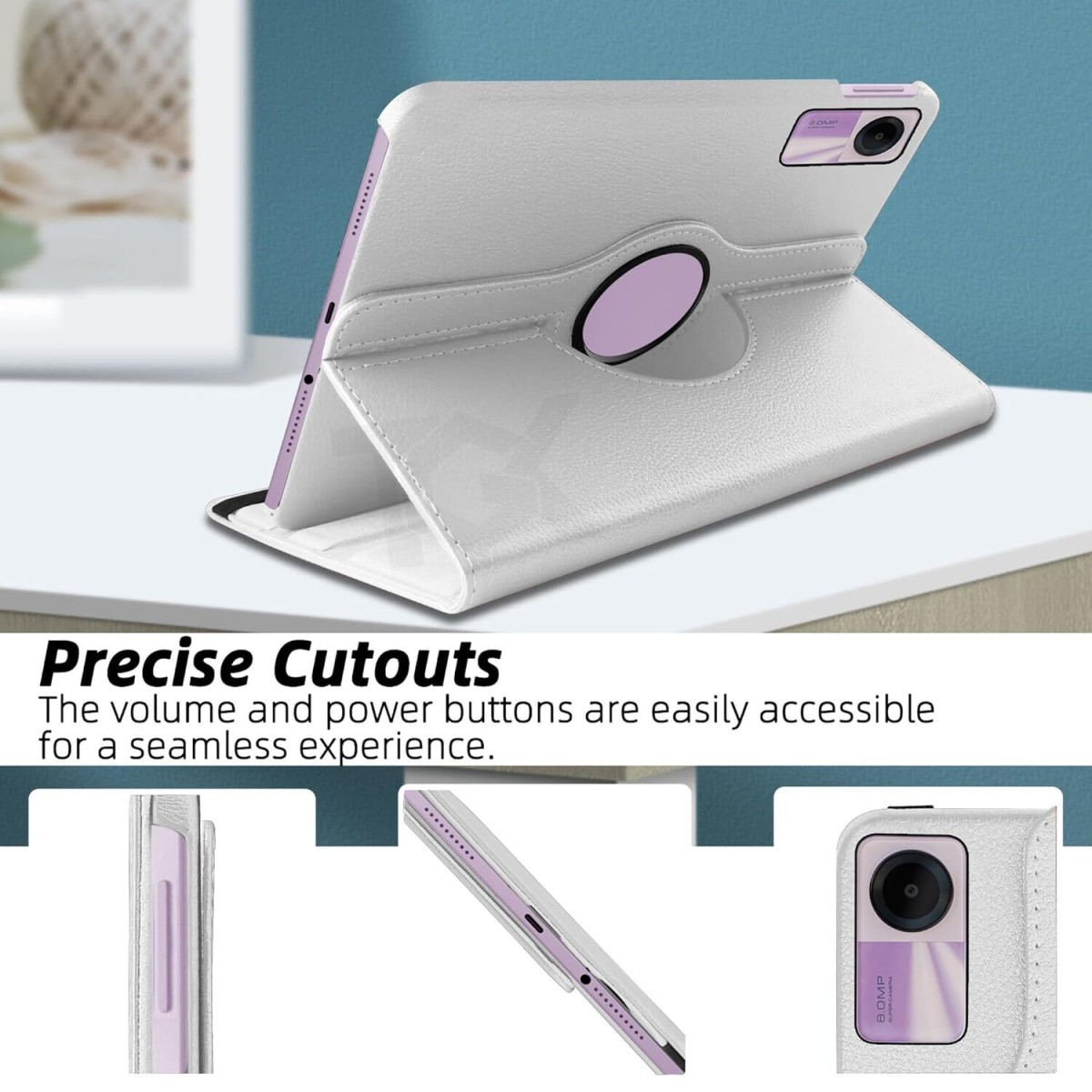 TGK Rotating Cover for Redmi Pad SE 11 inch 360 Degree Leather Flip Case (White)